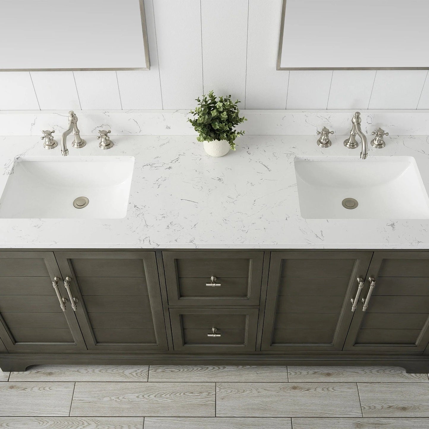 Vanity Art Vannes 72" Double Sink Bathroom Vanity in Silver Grey / White / Vintage Green