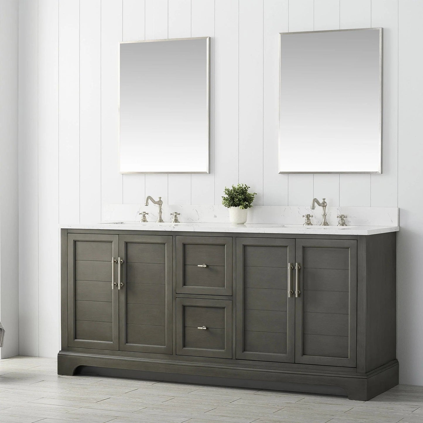 Vanity Art Vannes 72" Double Sink Bathroom Vanity in Silver Grey / White / Vintage Green