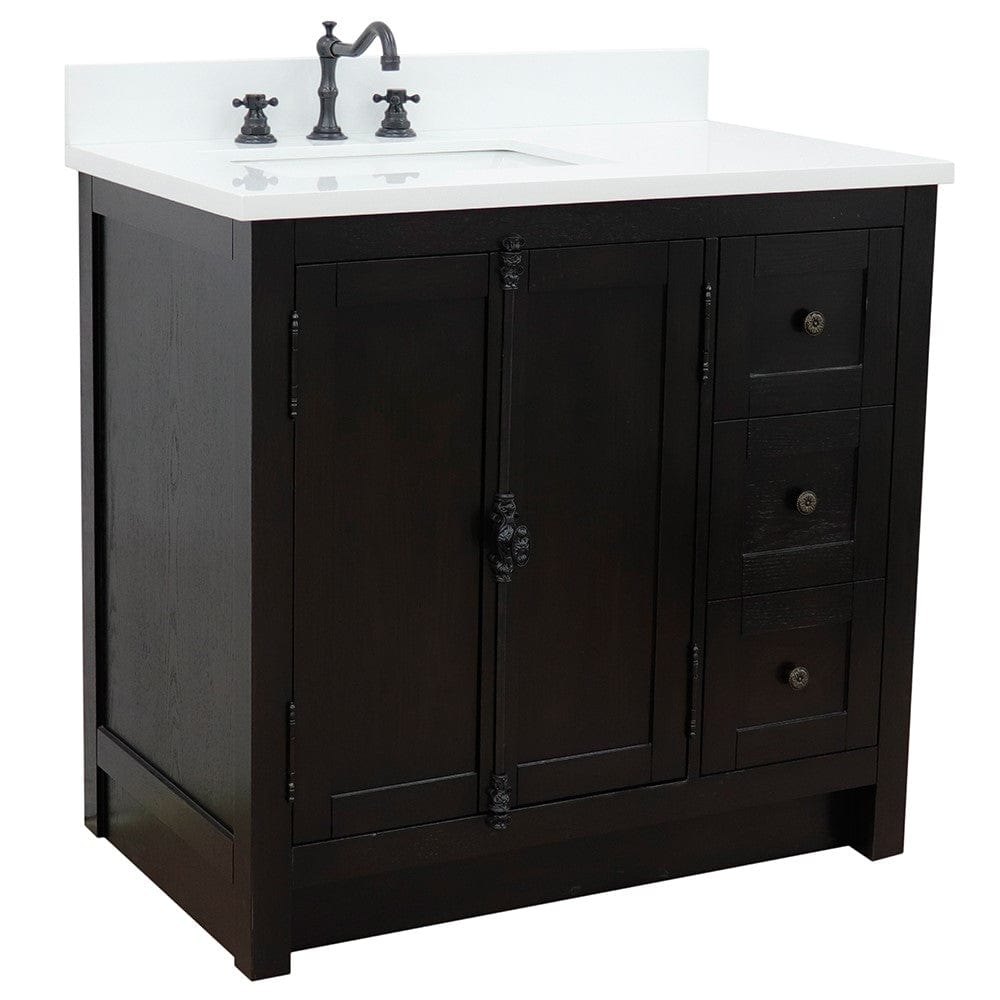 Bellaterra 37" Single Vanity Brown Ash Finish - Left Door/Left Sink 400100-37L-BA