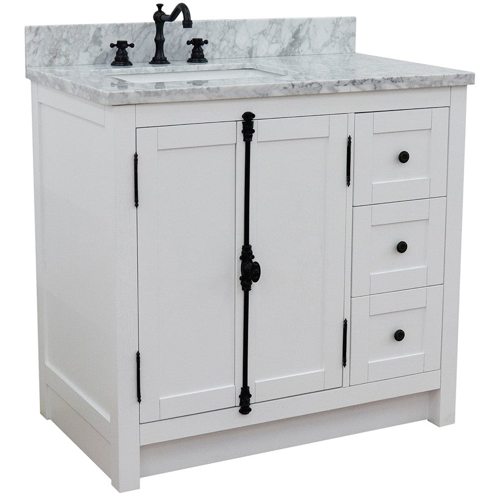 Bellaterra 37" Single vanity in Glacier Ash Finish  - Left doors/Left Sink 400100-37L-GA