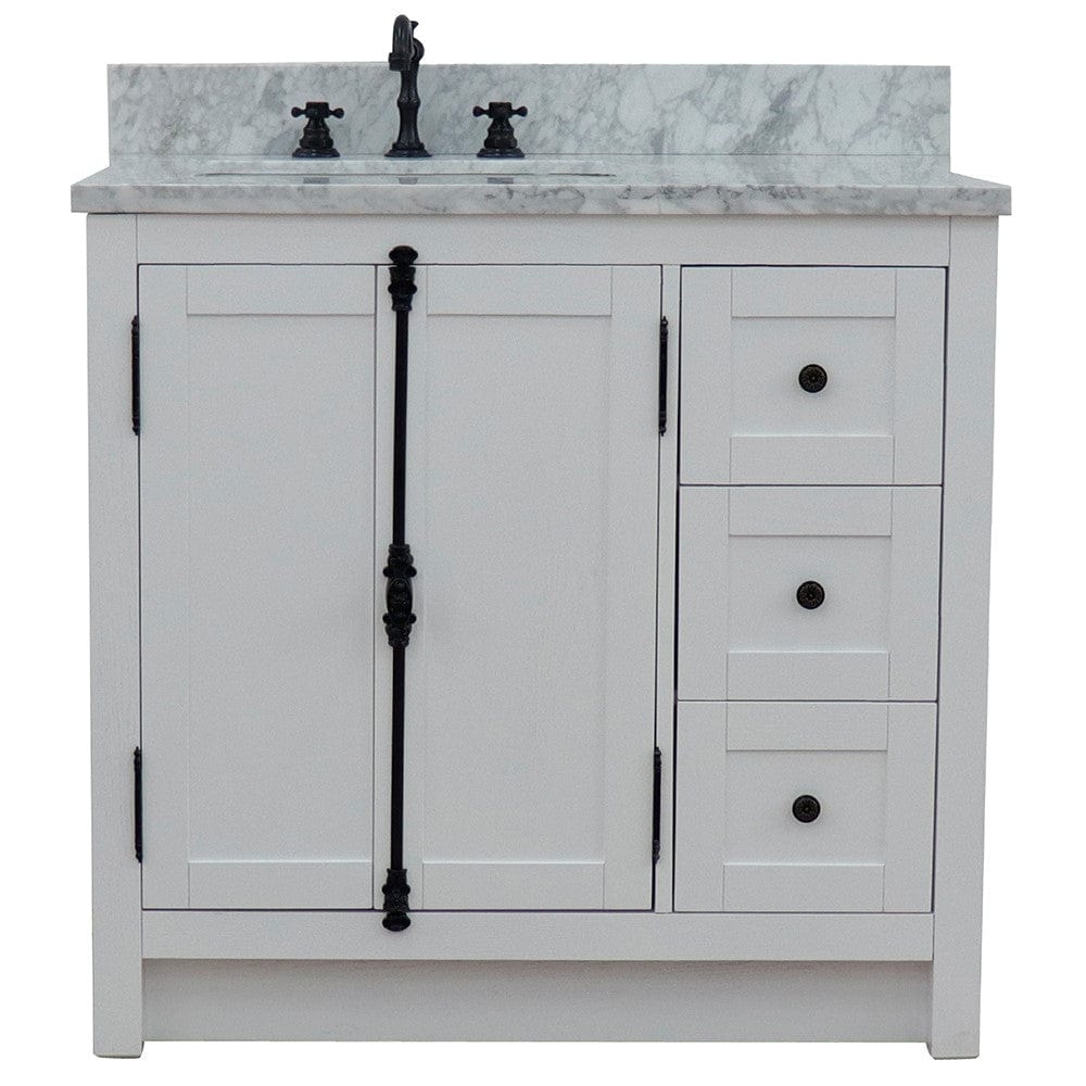 Bellaterra 37" Single vanity in Glacier Ash Finish  - Left doors/Left Sink 400100-37L-GA