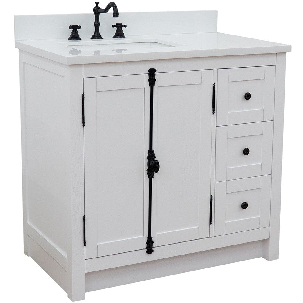 Bellaterra 37" Single vanity in Glacier Ash Finish  - Left doors/Left Sink 400100-37L-GA