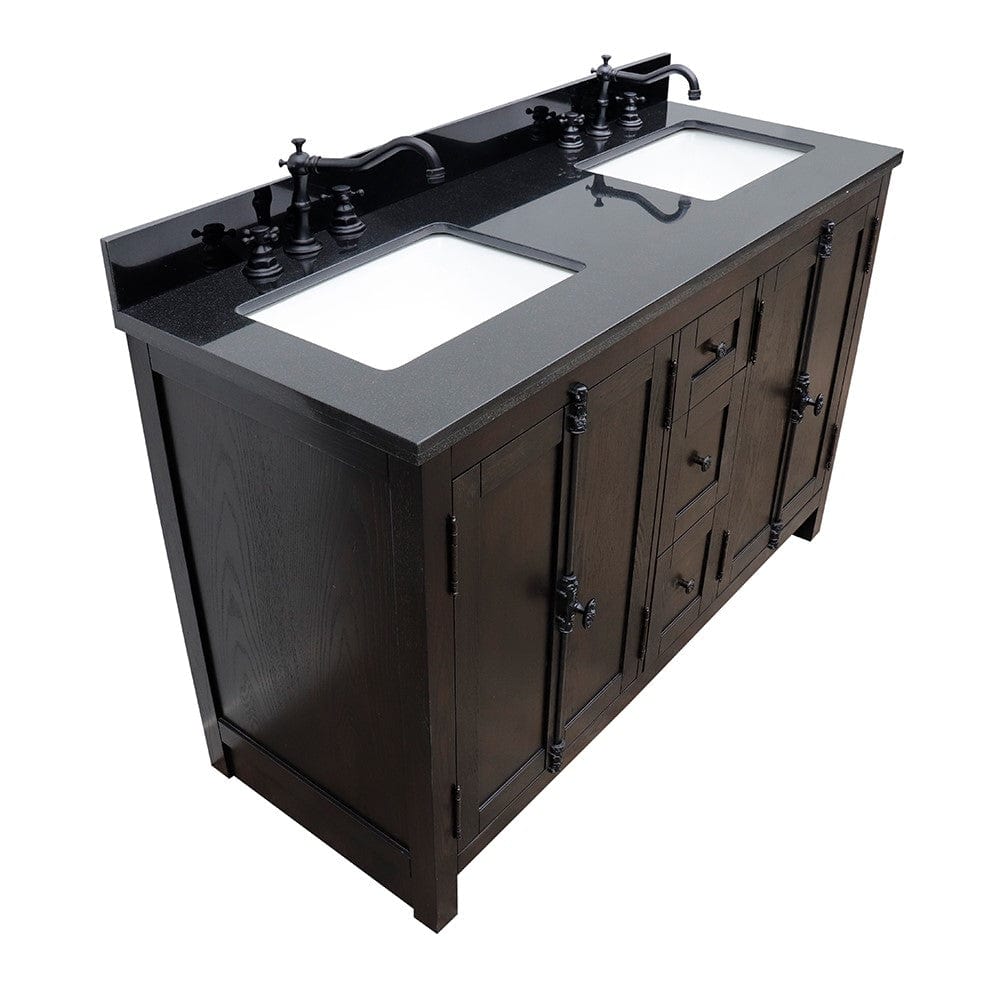 Bellaterra 55" Double Vanity in Brown Ash Finish Rectangle Sink