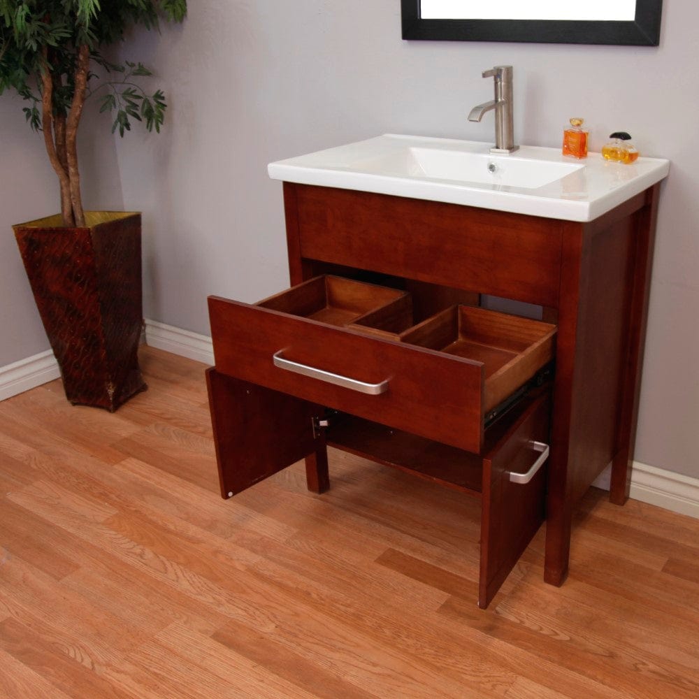 Bellaterra 29.9 in Single Sink Vanity Wood Walnut Finish 203151B