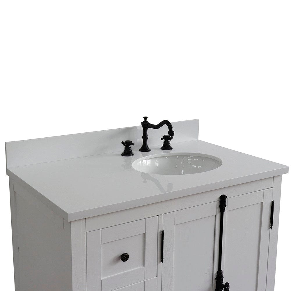 Bellaterra 37" Single vanity in Glacier Ash Finish - Right doors/Right Sink 400100-37R-GA