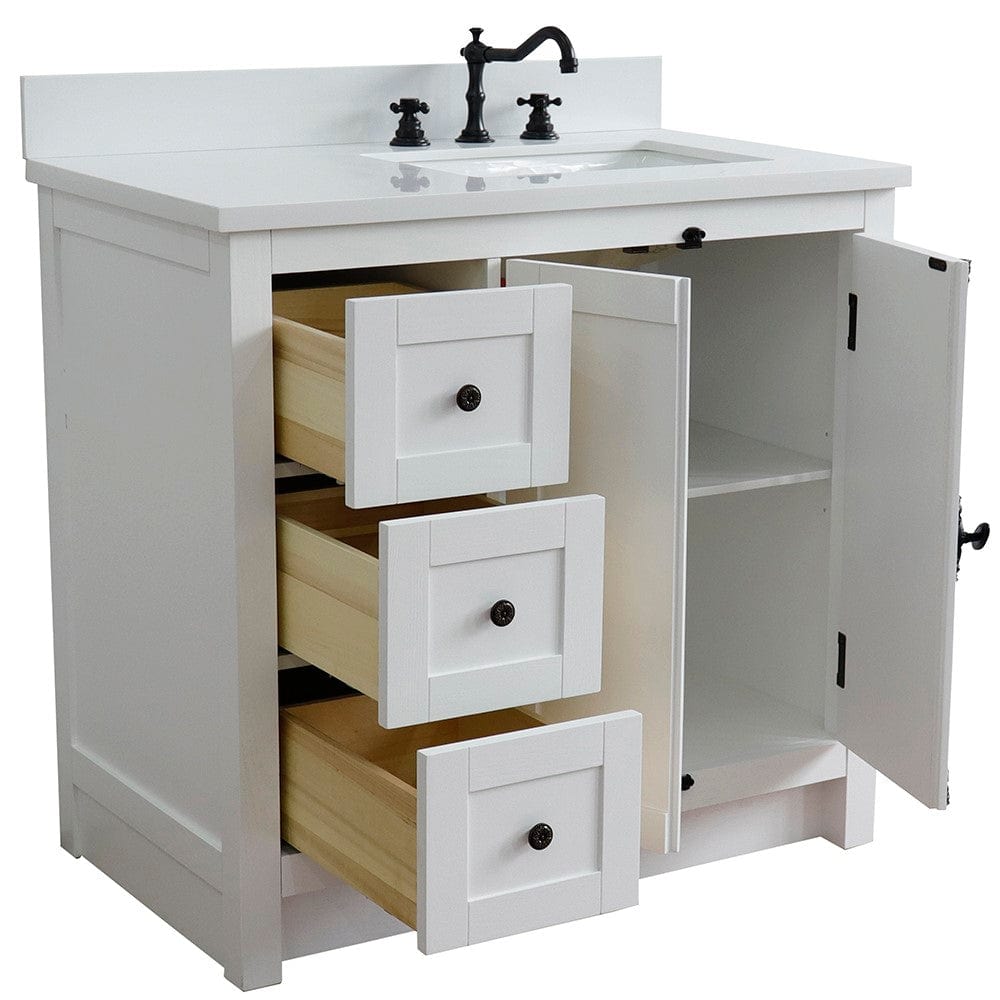 Bellaterra 37" Single vanity in Glacier Ash Finish - Right doors/Right Sink 400100-37R-GA