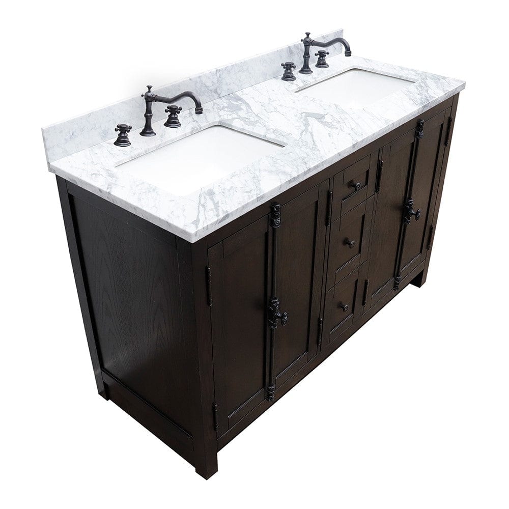 Bellaterra 55" Double Vanity in Brown Ash Finish Rectangle Sink