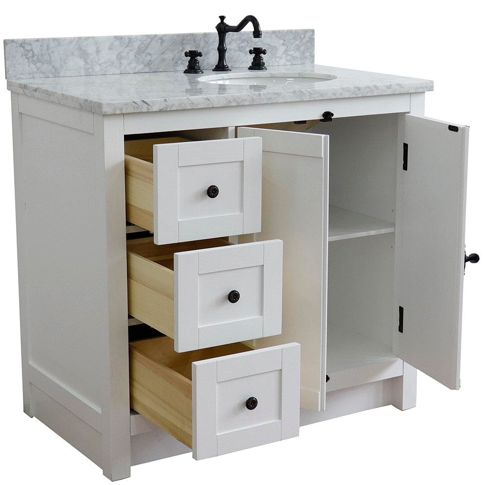 Bellaterra 37" Single vanity in Glacier Ash Finish - Right doors/Right Sink 400100-37R-GA