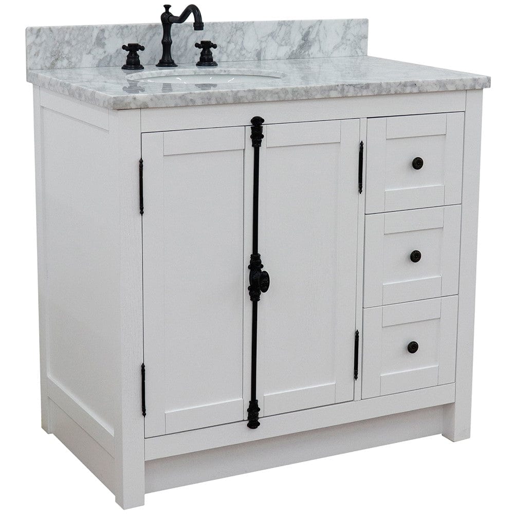 Bellaterra 37" Single vanity in Glacier Ash Finish  - Left doors/Left Sink 400100-37L-GA