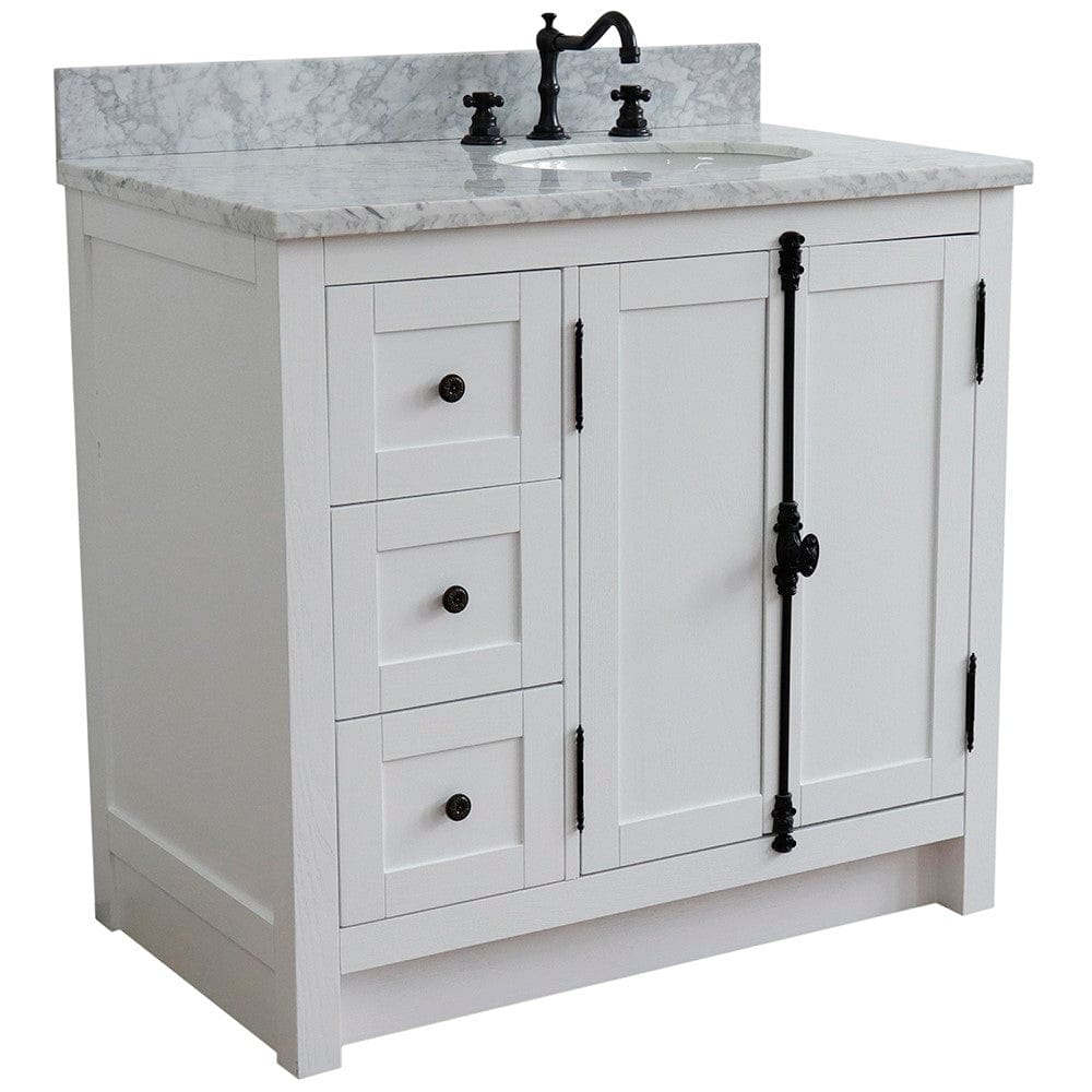 Bellaterra 37" Single vanity in Glacier Ash Finish - Right doors/Right Sink 400100-37R-GA