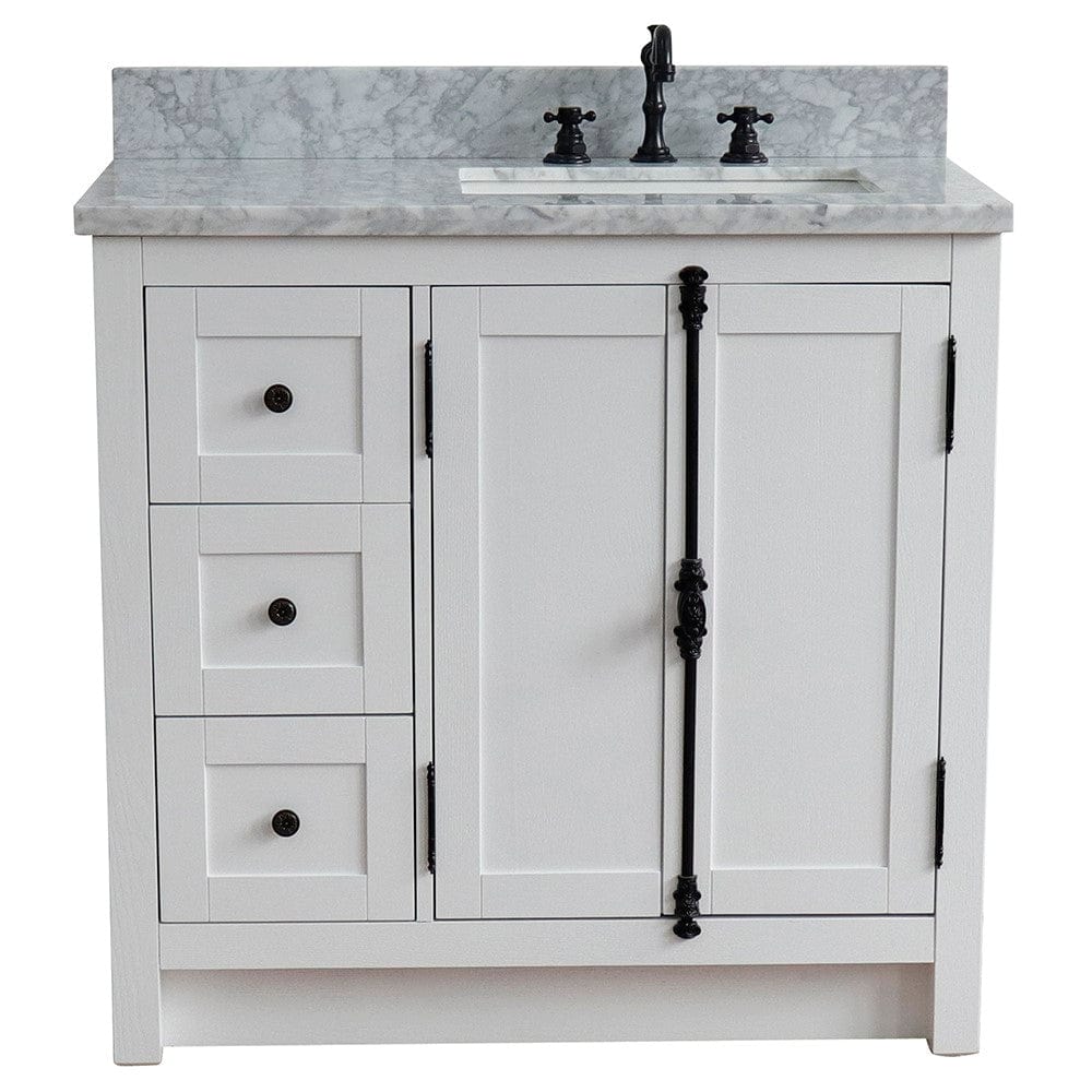 Bellaterra 37" Single vanity in Glacier Ash Finish - Right doors/Right Sink 400100-37R-GA