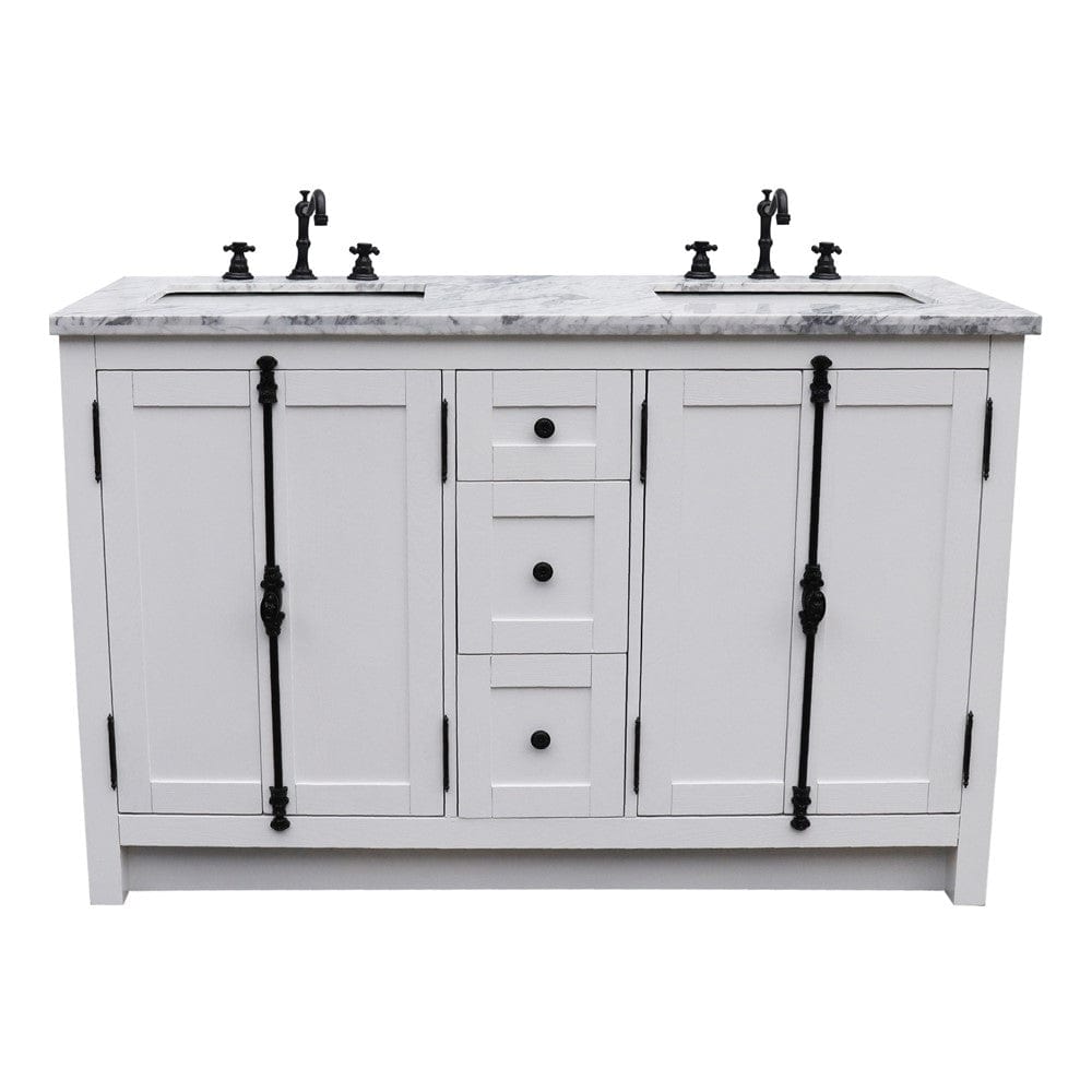 Bellaterra 55" Double Vanity in Glacier Ash Finish Rectangle Sink