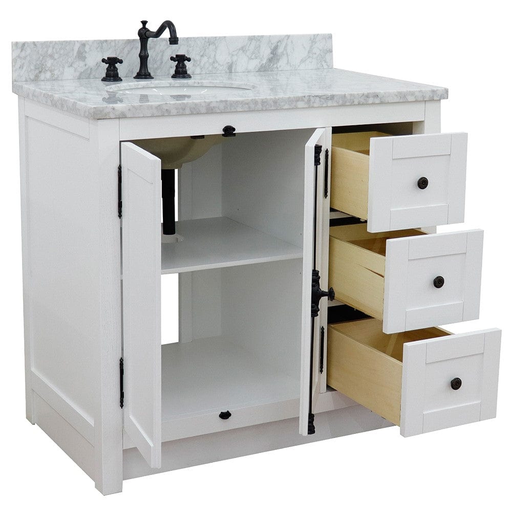 Bellaterra 37" Single vanity in Glacier Ash Finish  - Left doors/Left Sink 400100-37L-GA