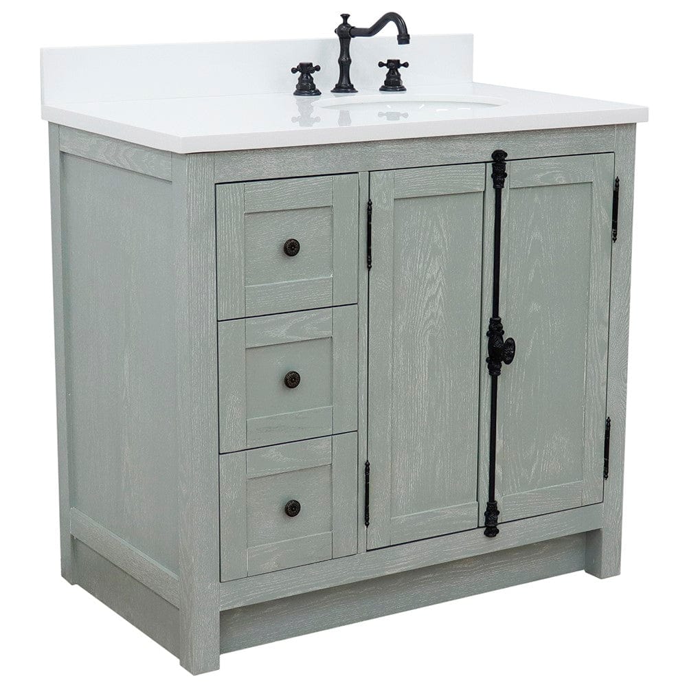 Bellaterra 37" Single vanity in Gray Ash Finish - Right doors/Right Sink 400100-37R-GYA