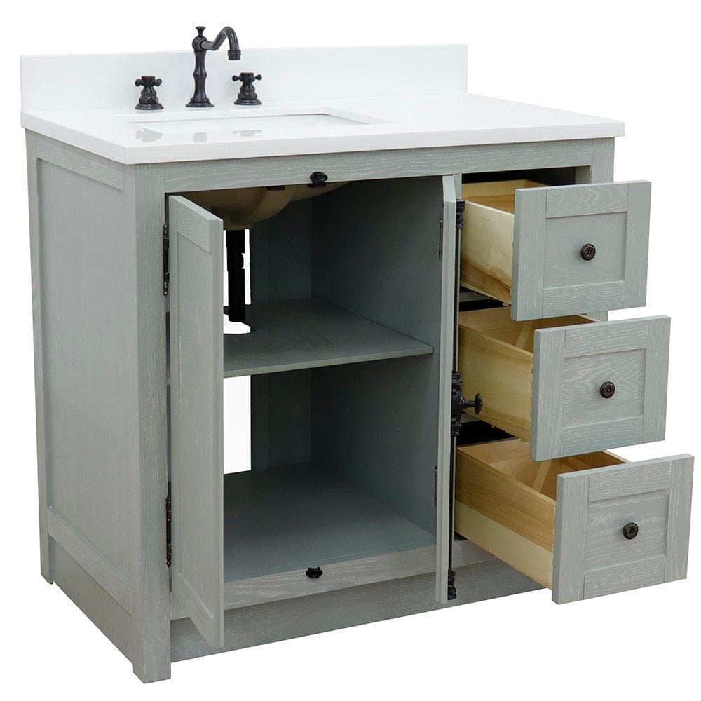 Bellaterra 37" Single vanity in Gray Ash Finish - Left doors/Left Sink 400100-37L-GYA