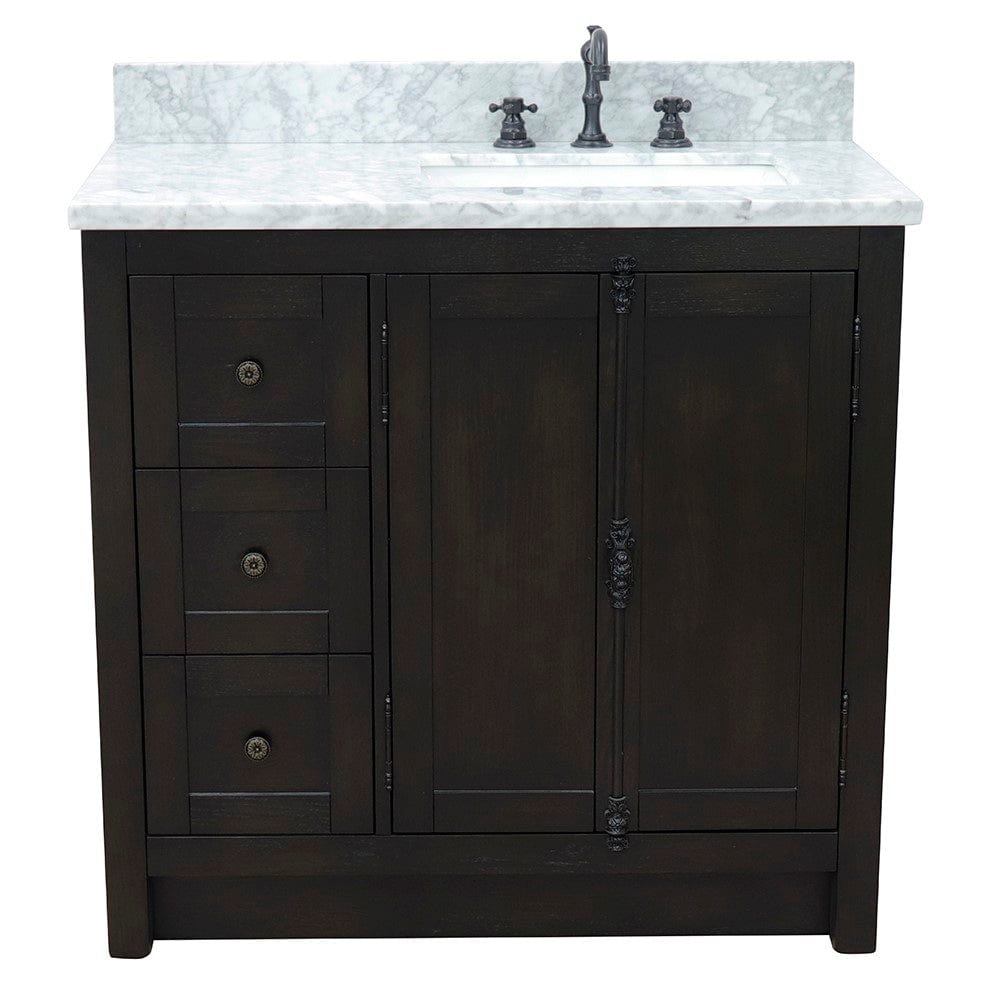 Bellaterra 37" Single Vanity in Brown Ash Finish Right doors/Right Sink 400100-37R-BA