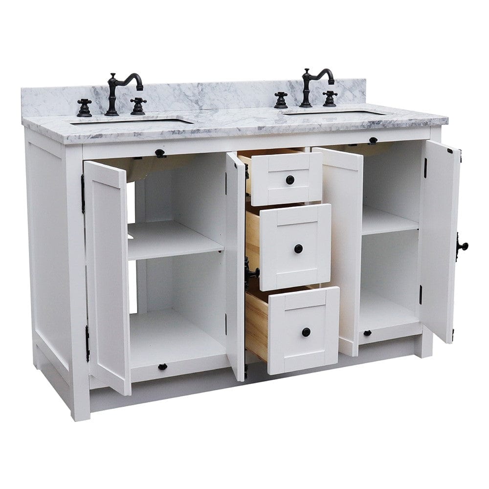 Bellaterra 55" Double Vanity in Glacier Ash Finish Rectangle Sink