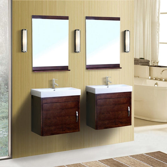 Bellaterra 48.8 in Double Wall Mount Style Sink Vanity Wood Walnut 203136-D