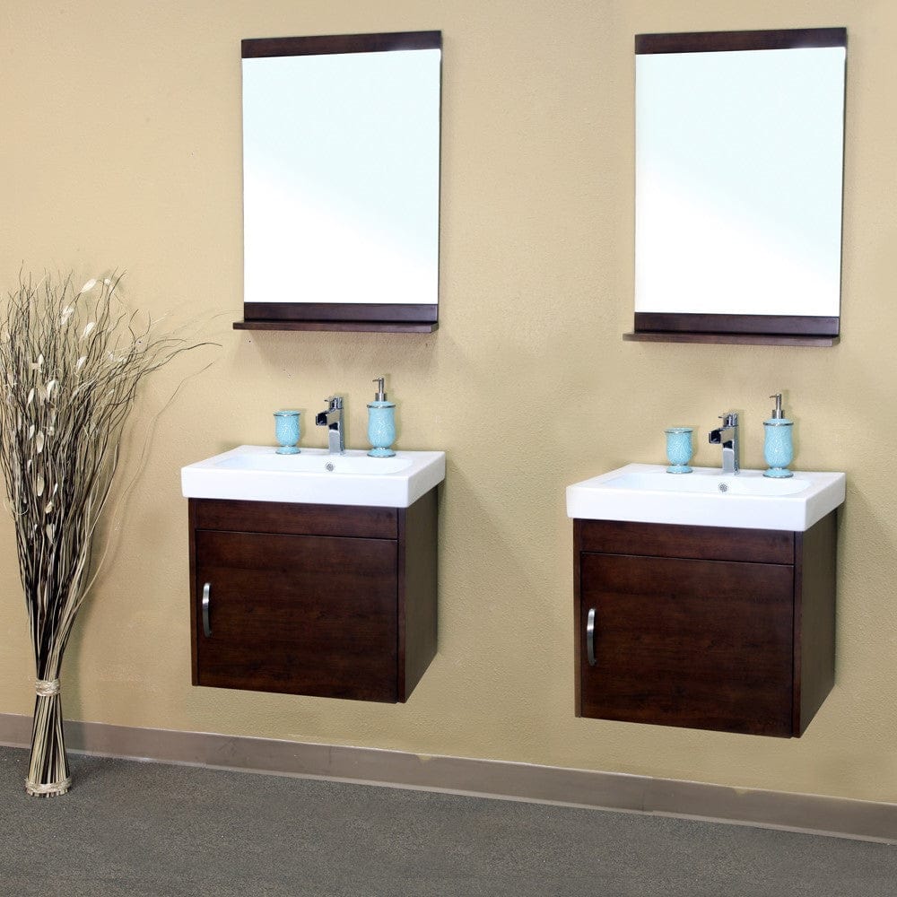 Bellaterra 48.8 in Double Wall Mount Style Sink Vanity Wood Walnut 203136-D