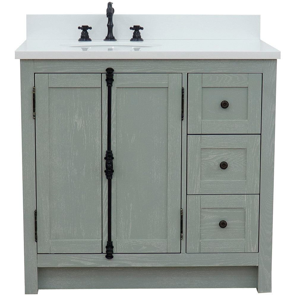 Bellaterra 37" Single vanity in Gray Ash Finish - Left doors/Left Sink 400100-37L-GYA