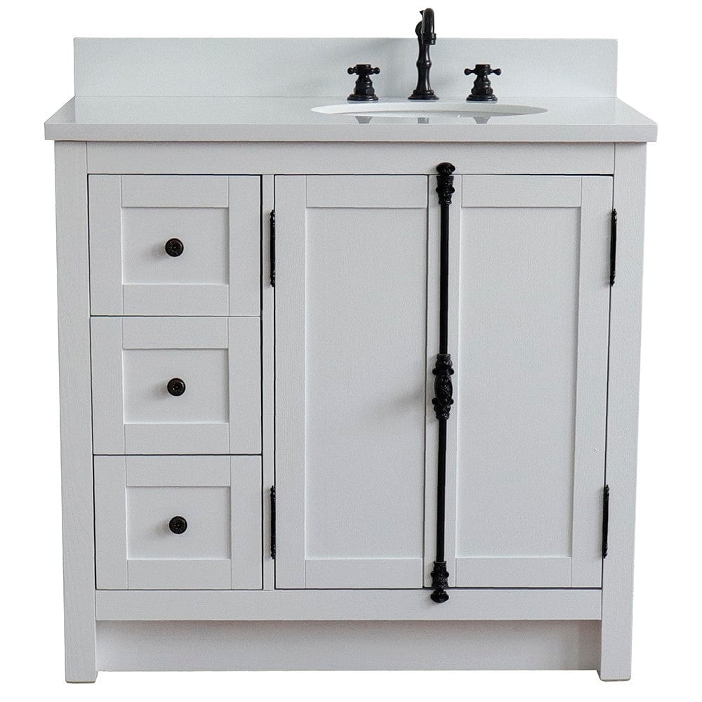 Bellaterra 37" Single vanity in Glacier Ash Finish - Right doors/Right Sink 400100-37R-GA