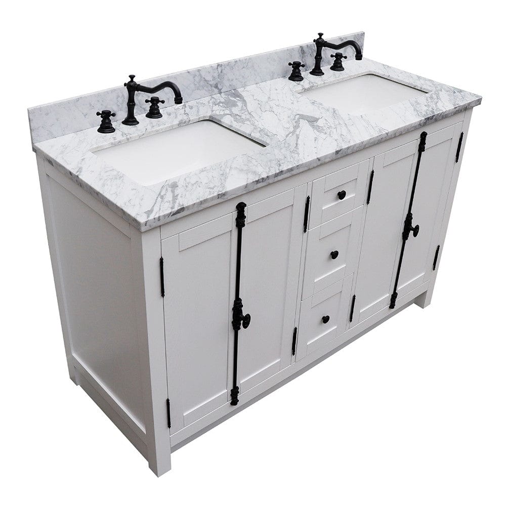 Bellaterra 55" Double Vanity in Glacier Ash Finish Rectangle Sink