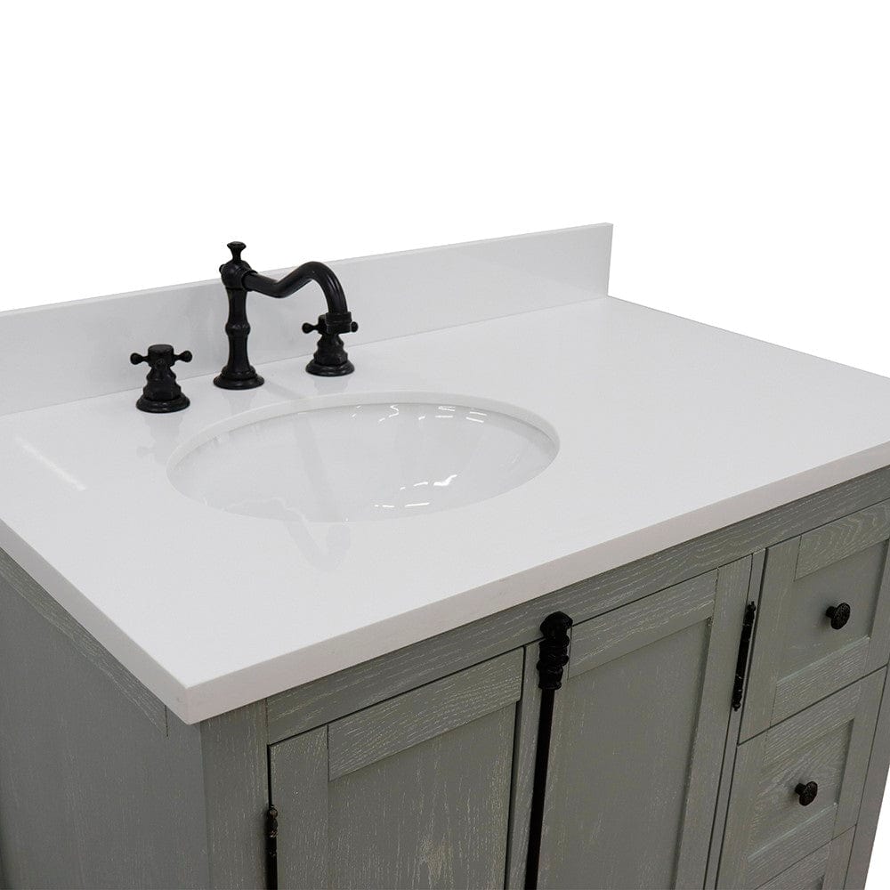 Bellaterra 37" Single vanity in Gray Ash Finish - Left doors/Left Sink 400100-37L-GYA