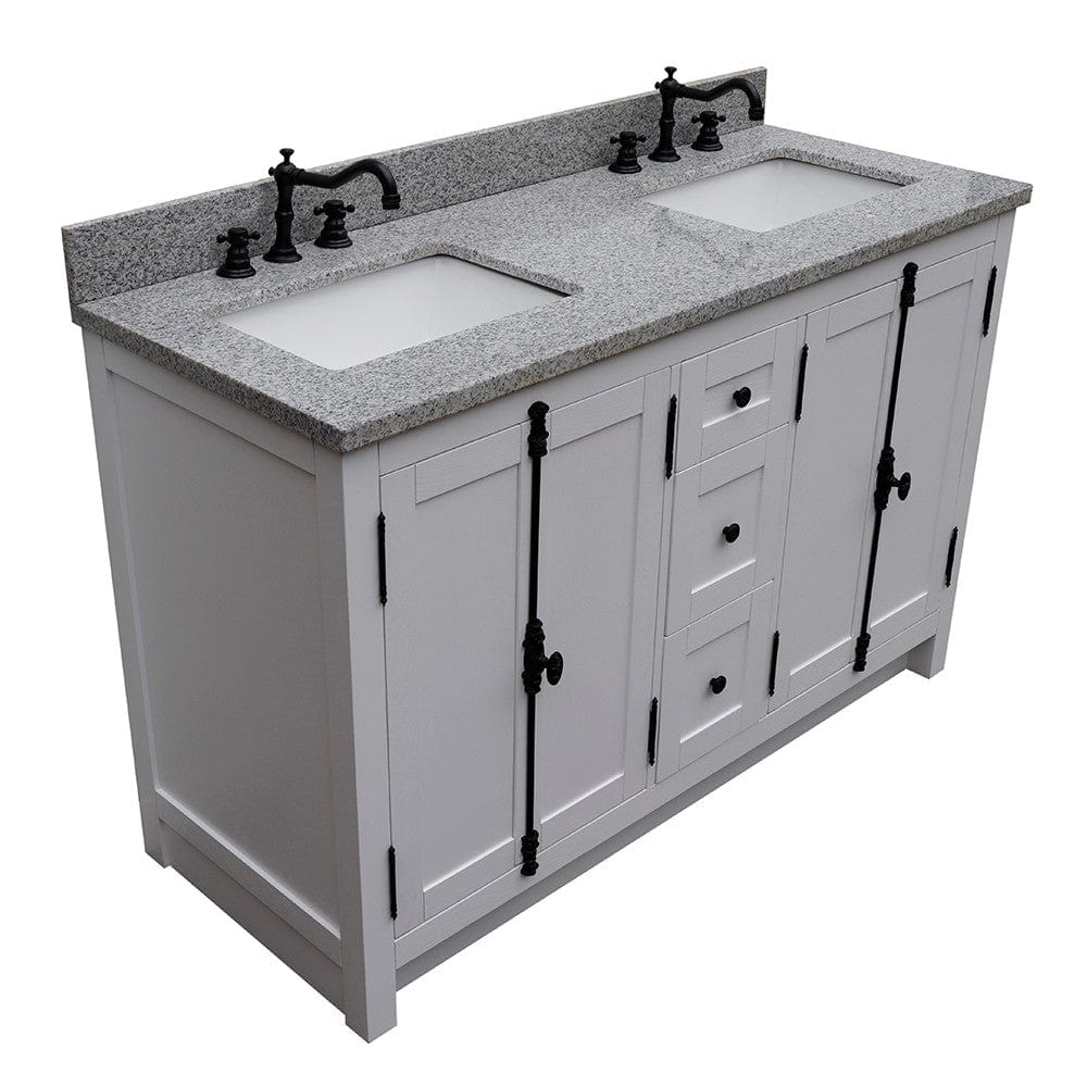 Bellaterra 55" Double Vanity in Glacier Ash Finish Rectangle Sink