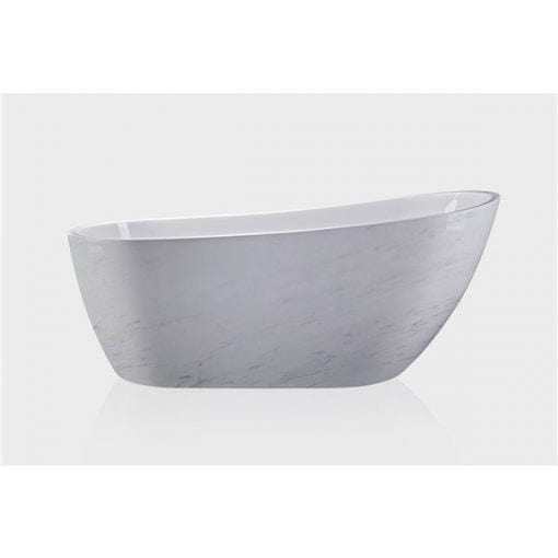 A&E Bath & Shower Marlowe Oval Acrylic Center Drain Bathtub – 30.68-in x 67-in – White Marble High-Gloss Acrylic