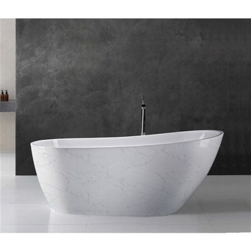 A&E Bath & Shower Marlowe Oval Acrylic Center Drain Bathtub – 30.68-in x 67-in – White Marble High-Gloss Acrylic