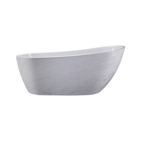 A&E Bath & Shower Marlowe Oval Acrylic Center Drain Bathtub – 30.68-in x 67-in – White Marble High-Gloss Acrylic