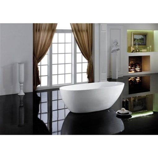 A&E Bath & Shower Layla White/Black Oval Acrylic Center Drain Bathtub