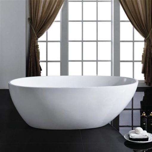 A&E Bath & Shower Layla White/Black Oval Acrylic Center Drain Bathtub