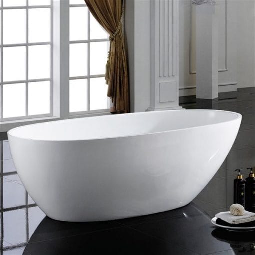 A&E Bath & Shower Layla White/Black Oval Acrylic Center Drain Bathtub