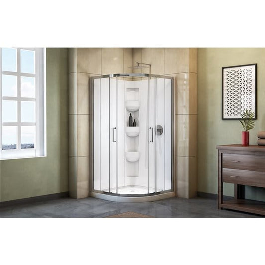 A&E Bath & Shower Limon White 76-in x 38-in x 38-in Neo-Round Corner Shower Kit – 3-piece