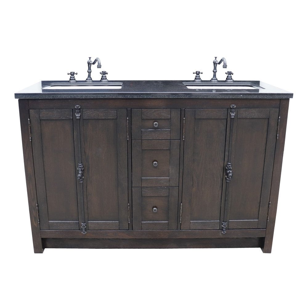 Bellaterra 55" Double Vanity in Brown Ash Finish Rectangle Sink