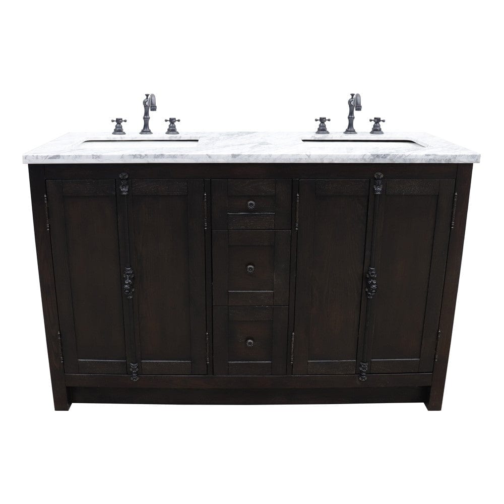 Bellaterra 55" Double Vanity in Brown Ash Finish Rectangle Sink