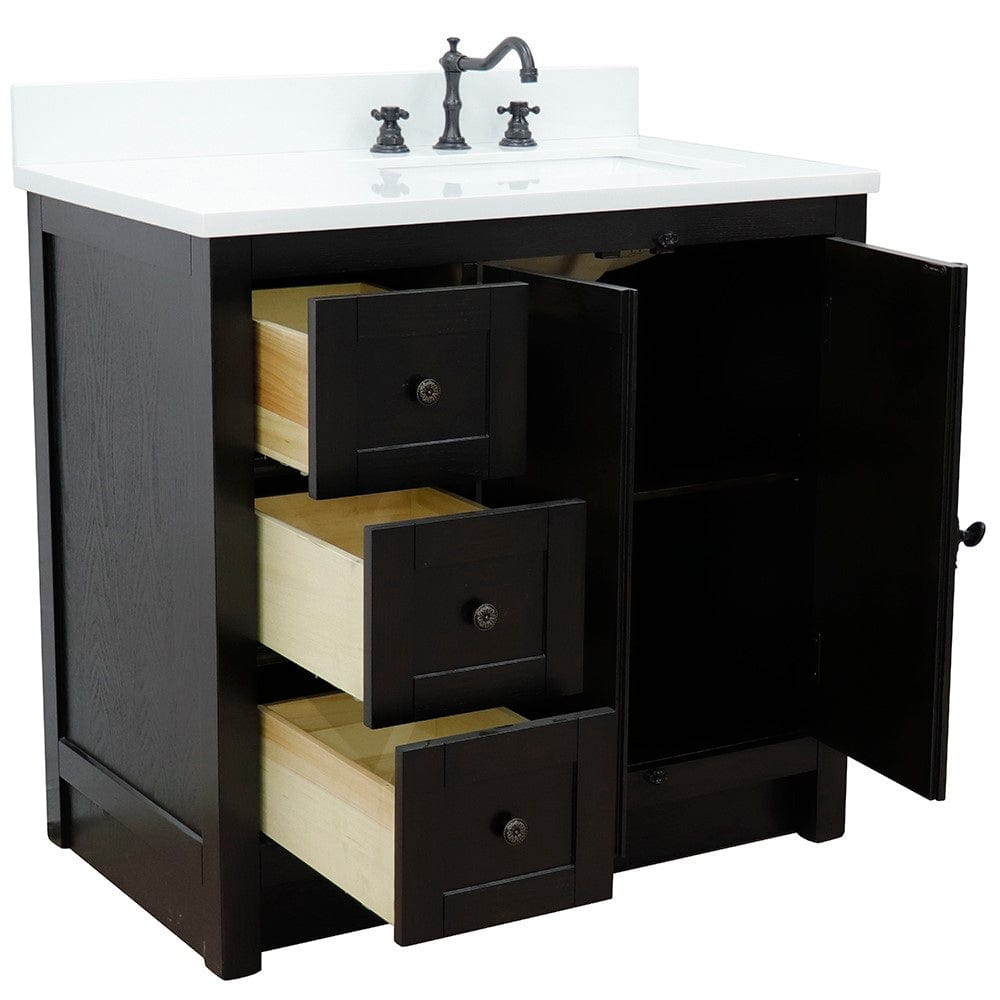 Bellaterra 37" Single Vanity in Brown Ash Finish Right doors/Right Sink 400100-37R-BA