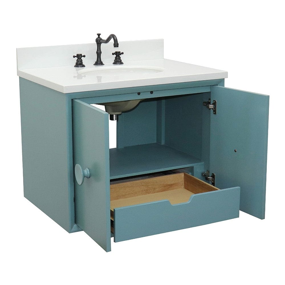 Bellaterra 31" Single Wall Mount Vanity in Aqua Blue Finish