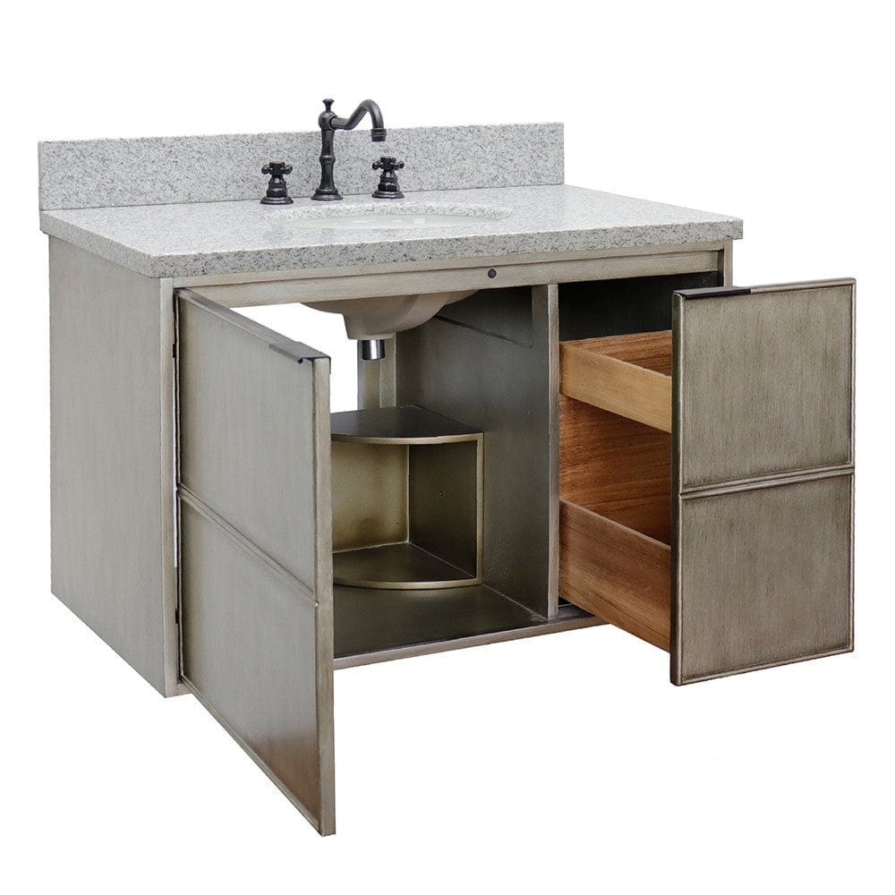 Bellaterra 37" Single Wall Mount Vanity in Linen Brown Finish