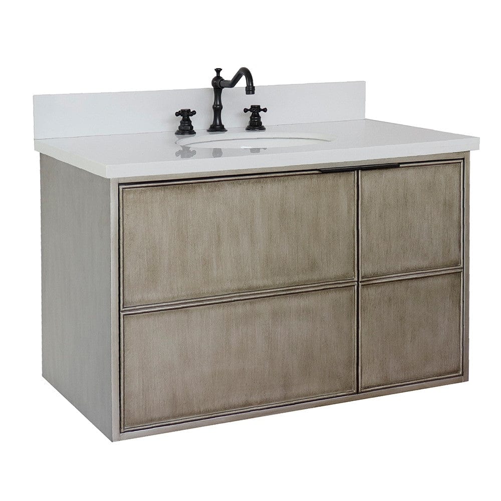 Bellaterra 37" Single Wall Mount Vanity in Linen Brown Finish