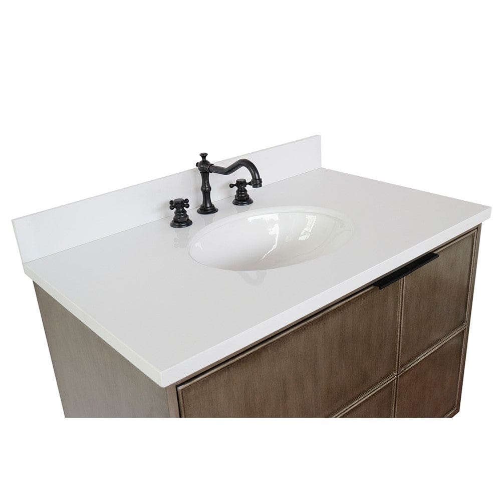 Bellaterra 37" Single Wall Mount Vanity in Linen Brown Finish