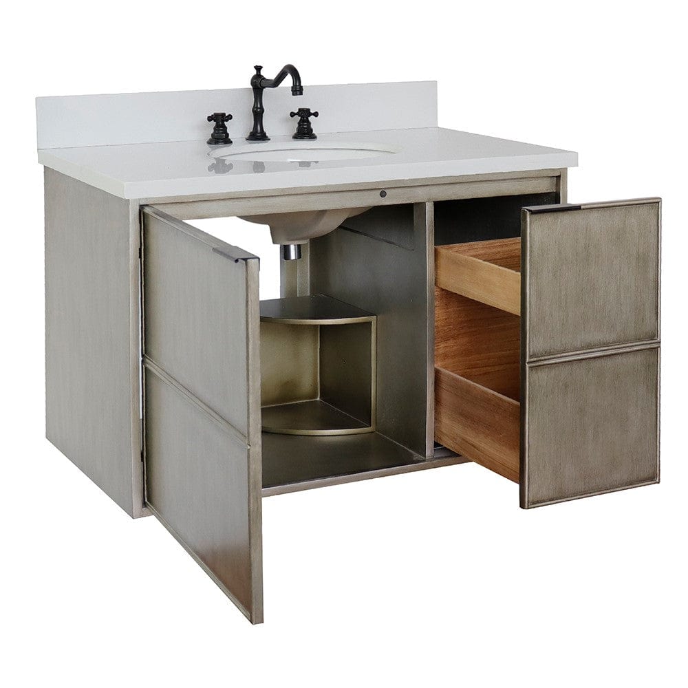 Bellaterra 37" Single Wall Mount Vanity in Linen Brown Finish