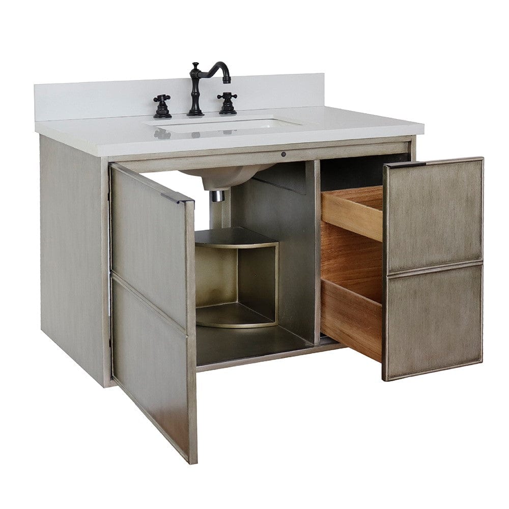 Bellaterra 37" Single Wall Mount Vanity in Linen Brown Finish