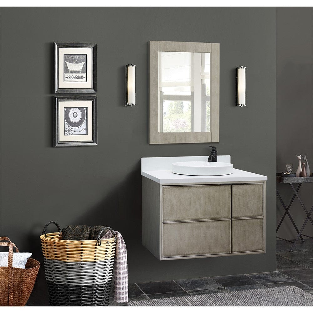 Bellaterra 37" Single Wall Mount Vanity in Linen Brown Finish