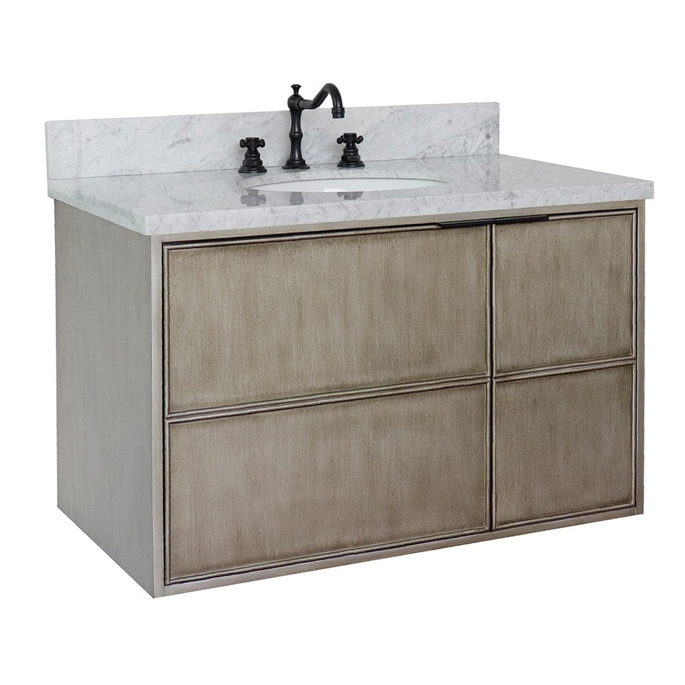 Bellaterra 37" Single Wall Mount Vanity in Linen Brown Finish