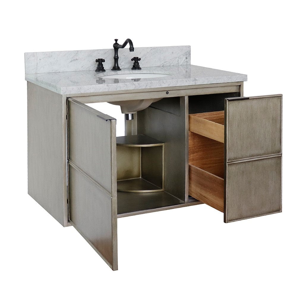 Bellaterra 37" Single Wall Mount Vanity in Linen Brown Finish