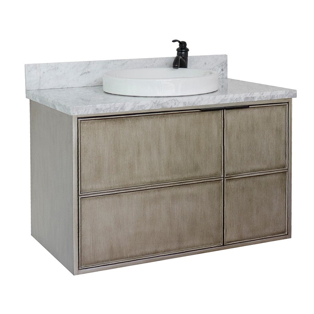 Bellaterra 37" Single Wall Mount Vanity in Linen Brown Finish