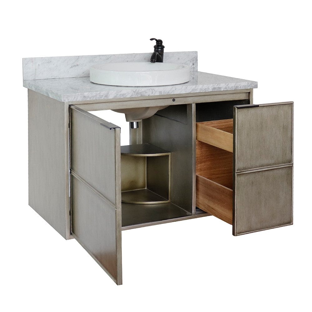 Bellaterra 37" Single Wall Mount Vanity in Linen Brown Finish