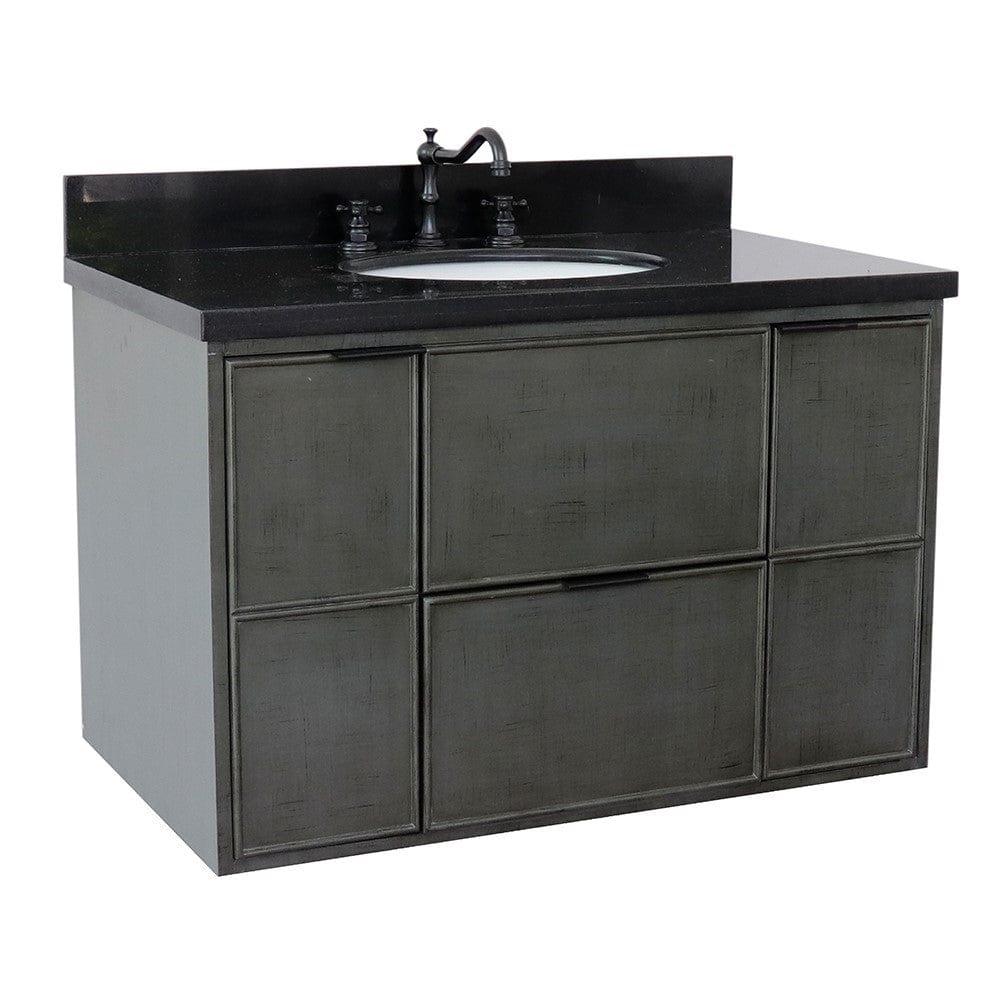 Bellaterra 37" Single Wall Mount Vanity in Linen Gray Finish